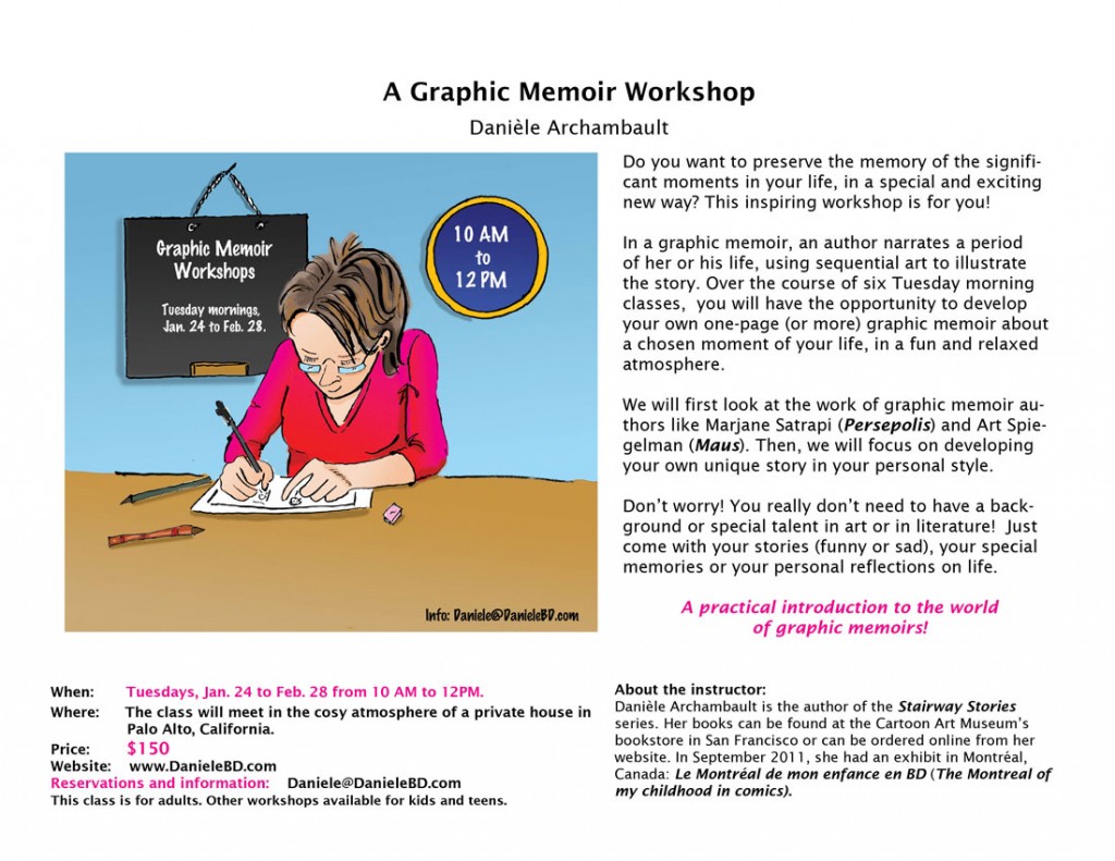 The flyer for the Graphic Memoir workshop by Danièle Archambault