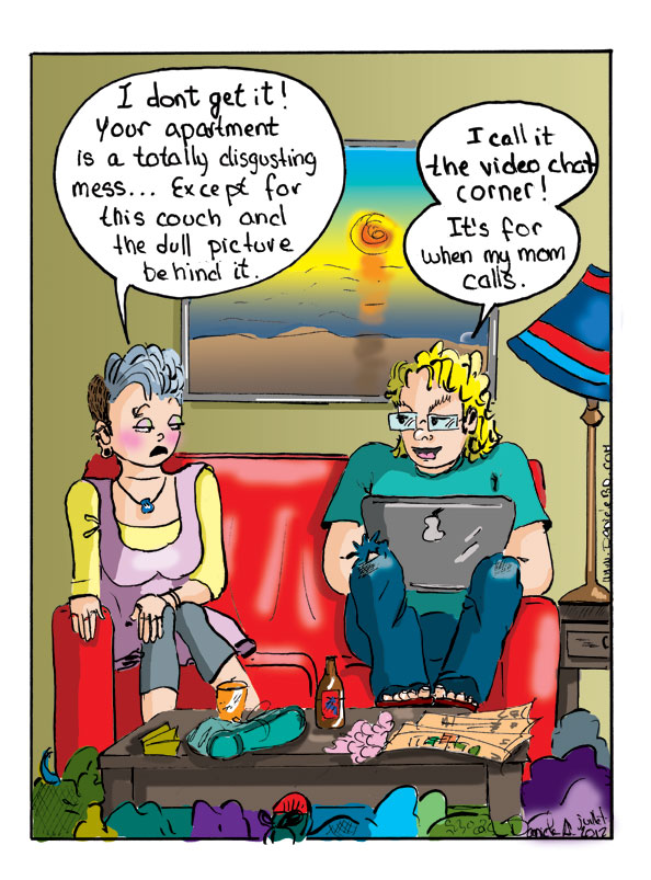Life on their own. Video chat with mom. Cartoon by DaniÃ¨le Archambault.
