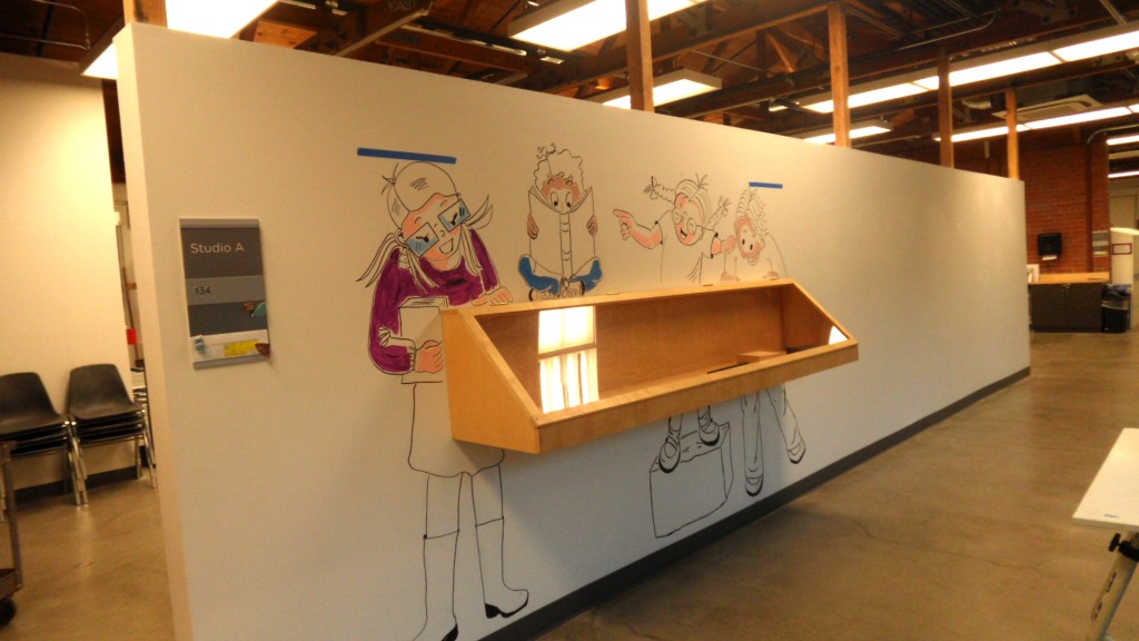The display wall at the Palo Alto Art Center. In the afternoon, I start adding some color... Not done, yet. The display wall at the Palo Alto Art Center. In the afternoon, I start adding some color... Not done, yet.