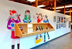 Graphic Novel display wall at the Palo Alto Art Center.